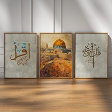 Pam Studio Kubbetü’s Sahra Temalı 3’lü Hat Yazılı Duvar Tablosu | Ayetli Manevi Dekor