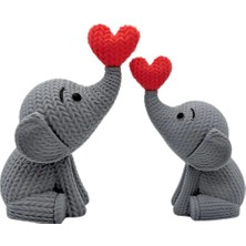 PremiumPort Sevimli Oturan Fil Figürü, 2'li Set, 3D Dekoratif Heykel