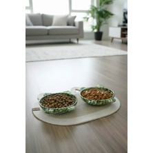 Feyza Design Seramik Pati ve Kulak Figürlü Kedi Mama ve Su Kabı Seti 150 ml (2'li)