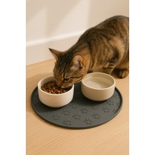 Feyza Design Gri Silikon Mama Altlığı, Su Geçirmez, Pati Desenli, 27,5 cm