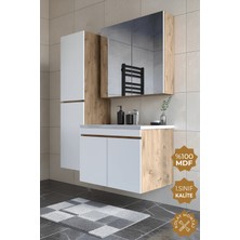 Teta Home Tokyo 65 Cm Atlantik Çam-Beyaz MDF Banyo Dolabı Seti + Boy Dolabı