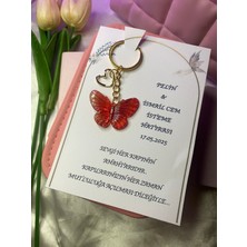 PremiumPort 10 Adet Kırmızı Kelebekli ve Kalpli Nişan Hatırası Düğün Hediye Anahtarlık