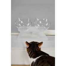 Feyza Design Şeffaf Plastik 2'li Kedi Mama ve Su Kabı Seti