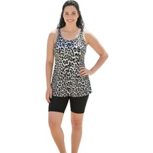 Donlaritta Büyük Beden Toparlayıcı Desenli Göğüs Pedli Tankini Mayo 44-46-48-50-52-54-56-58-60 Beden