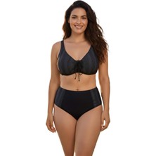 Donlaritta Büyük Beden Toparlayıcı Siyah Gri Göğüs Pedli Hızlı Kuruyan Bikini Takımı 44-46-48-50-52-54 Beden