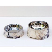 Feyza Design Şık Mermer Görünümlü 2'li Kedi ve Köpek Mama ve Su Kabı Seti