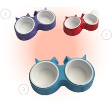 Feyza Design Ikili Renkli Kedi ve Köpek Mama ve Su Kabı Seti