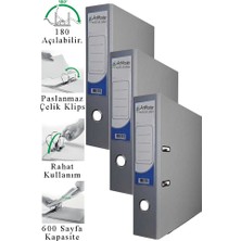 ArtMaster Büro Klasörü Gri Geniş 3 Adet Plastik Geniş Gri Klasör Halkalı Paslanmaz Çelik Klipsli Ofis Büro