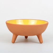 Feyza Design Sarı Renkli Ayaklı Sırlı Çömlek Kedi Mama Kabı 20 cm