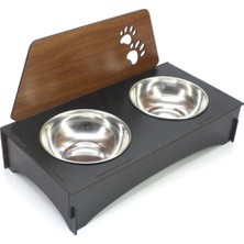 Feyza Design Paslanmaz Çelik ve Ahşap Kombinasyonlu Mama ve Su Kabı