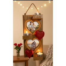 Tolga's Workshop El Yapımı Ahşap Kalpli Duvar Mumluğu / Dekoratif Raf – Biblo ve Mumluk Uyumlu( Kırmızı Kalpli)