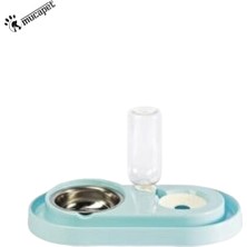 Feyza Design Hazneli Çelik Taslı Kedi ve Köpek Mama Su Kabı Seti 500ML Turkuaz