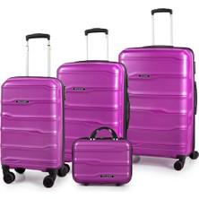 Polo&sky Azra Model Mor Pp Kırılmaz 4'lü Kabin Boy + Orta Boy + Büyük Boy Makyaj Valiz Seti