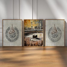 Pam Studio Kabe Temalı Ayetli Hat Yazılı 3’lü Duvar Tablosu Manevi Ev Dekoru Salon Oturma Odası