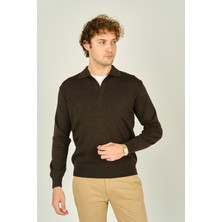 Ateş Triko Erkek Polo Yaka Düğmeli Yün Kazak 6091023 Koyu Kahve