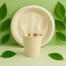 Ekolojik Ambalaj Doğa Dostu Organik Piknik-Sofra Seti 50 Parça | 21 cmTabak-Bardak-Çatal-Kaşık-Bıçak
