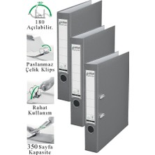 ArtMaster Büro Klasörü Gri Dar 3 Adet Plastik Dar Gri Klasör Halkalı Paslanmaz Çelik Klipsli Ofis Büro