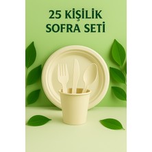Ekolojik Ambalaj Doğa Dostu Doğum Günü-Piknik-Sofra Seti 25 Kişilik 125 Parça | 21cm Tabak,Bardak,Çatal,Kaşık,Bıçak