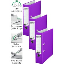 ArtMaster Büro Klasörü Mor Geniş 3 Adet Plastik Geniş Mor Klasör Halkalı Paslanmaz Çelik Klipsli Ofis Büro