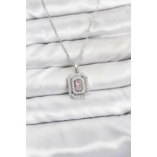 Solenya 316L Çelik Zincir Gümüş Renk Plaka Model Zirkon Taşlı Kadın Kolye