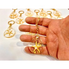 PremiumPort Gold Damla Epoksi Incili Yıldızlı Anahtarlık 12’li Söz ve Nişan Hediyesi