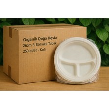 Ekolojik Ambalaj Doğa Dostu Organik Mısır Nişastası Tabak 26 cm 3 Gözlü 250 Adet - Koli