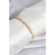 Skygo Pirinç Gold Renk Vıp Seri Sıralı Yonca Model Zirkon Taşlı Kadın Bileklik