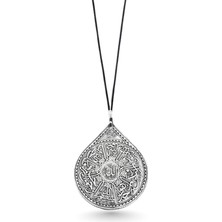 Oya Silver Iri Çift Taraflı Ayetel Kürsi ve Hat Sanatı Gümüş Kolye 6X4CM [OYSY143]