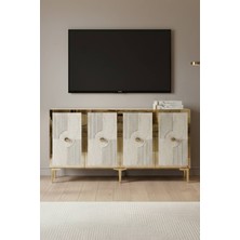 Yumedi Design KA1526BTG - Temtem Konsol ,tv Sehpası , Çok Amaçlı Dolap, Kahve Köşesi 150 cm Beyaz-Traverten-Gold