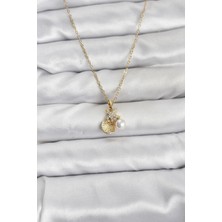 Skygo 316L Çelik Zincir Gold Renk Deniz Kabuğu ve Deniz Yıldızı Model Zirkon Taşlı Kadın Kolye