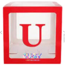 Kırmızı Şeffaf Balon Kutusu Harf Seçenekli