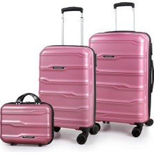 Polo&sky Azra Model Gül Kurusu Pp Kırılmaz 3'lü Kabin Boy + Orta Boy + Makyaj Valiz Seti