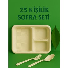 Ekolojik Ambalaj Doğa Dostu Organik Davet-Organizasyon-Iftar Sofra Seti 75 Parça | 3 Bölmeli Tabldot-Çatal-Kaşık