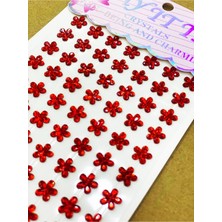 PremiumPort Kırmızı Kristal Taş Çiçek Sticker Seti, 84 Parça, Dekoratif ve Şık