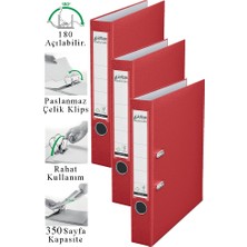 ArtMaster Büro Klasörü Kırmızı Dar 3 Adet Plastik Dar Kırmızı Klasör Halkalı Paslanmaz Çelik Klipsli Ofis Büro