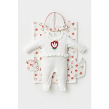 Magu Kız Bebek Pamuklu Çiçek Nakışlı 5 Parça Hastane Çıkışı Seti