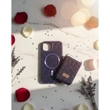 KumOziShop iPhone 15 Uyumlu Magsafe ve Mıknatıs Özellikli Taşlı Cüzdanlı Premium Kılıf