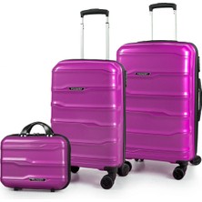 Polo&sky Azra Model Mor Pp Kırılmaz 3'lü Kabin Boy + Orta Boy + Makyaj Valiz Seti