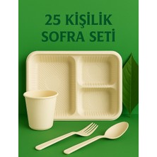 Ekolojik Ambalaj Doğa Dostu Organik Davet-Iftar Sofra Seti 100 Parça | 3 Bölmeli Tabldot-Bardak-Çatal-Kaşık