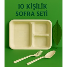 Ekolojik Ambalaj Doğa Dostu Organik Davet-Organizasyon-Iftar Sofra Seti 30 Parça | 3 Bölmeli Tabldot-Çatal-Kaşık