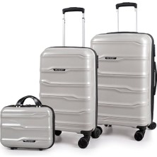 Polo&sky Azra Model Taş Rengi Pp Kırılmaz 3'lü Kabin Boy + Orta Boy + Makyaj Valiz Seti