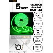 Yeşil Neon LED Şerit 5 Metre Anahtarlı Tak Çalıştır Adaptörlü