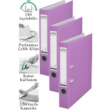 ArtMaster Büro Klasörü Lila Dar 3 Adet Plastik Dar Lila Klasör Halkalı Paslanmaz Çelik Klipsli Ofis Büro