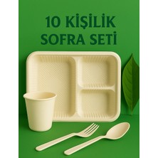 Ekolojik Ambalaj Doğa Dostu Organik Davet-Iftar Sofra Seti 40 Parça | 3 Bölmeli Tabldot-Bardak-Çatal-Kaşık