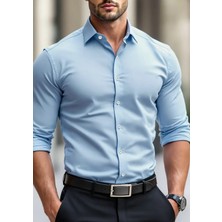 Vahik Buz Mavisi Pamuklu Saten Fit Kesim Gömlek