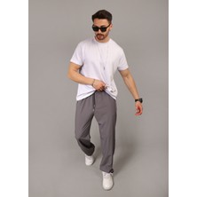 Eydamoon Erkek Füme Baggy Tarz Paraşüt Kumaş Bol Paça Esnek Bel Eşofman Altı