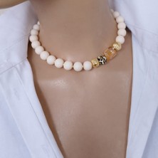 Sinem Şanlı Atelier Mira Silikon Boncuk Kristal Detaylı Tasarım Kolye Krem Yeşil