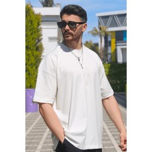 Eydamoon Erkek Beyaz Oversize Süprem %100 Pamuk Kumaş Bisiklet Yaka T-Shirt