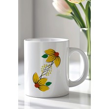 YasBey Design Çiçek Desenli 330ML Baskılı Beyaz Seramik Kupa Bardak