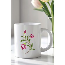 YasBey Design Çiçek Desenli 330ML Baskılı Beyaz Seramik Kupa Bardak
